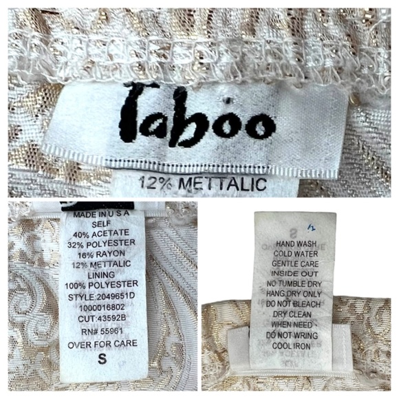 Vintage Taboo Strapless Dress Cream Gold Strapless Mini Dress Pockets Sz Small - Picture 9 of 10